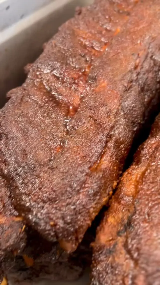Close-up of smoked spare ribs